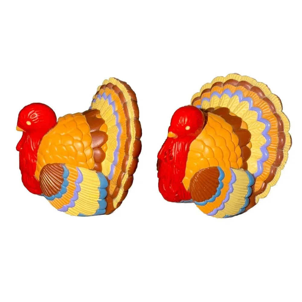 Vintage Hallmark Thanksgiving Colorful Turkey Salt Pepper Shakers Plastic Lot 2